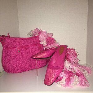 Scarf Frilly Hot Pink, Pink, White, Crochet